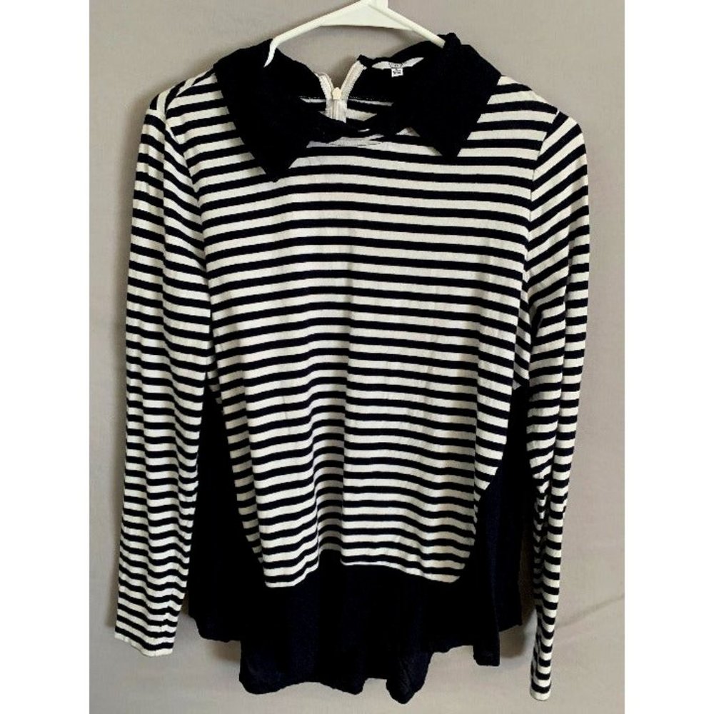 Crown & ivy Blue White Navy Stripe Sweater Blouse Women's L